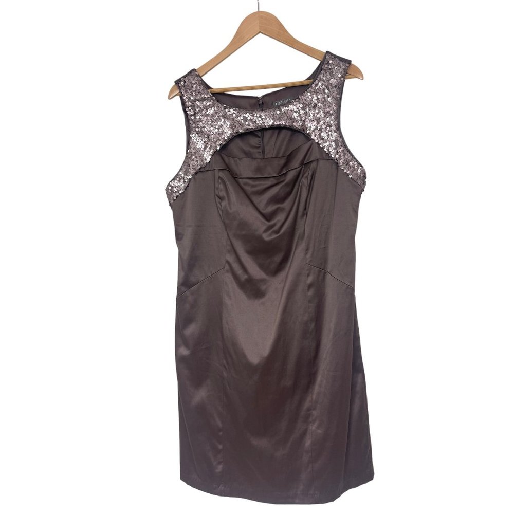 Size 16 XL X-LARGE NEW MOCHA EMBELLISHED SHINY SHEATH DRESS Special Occasion NWT